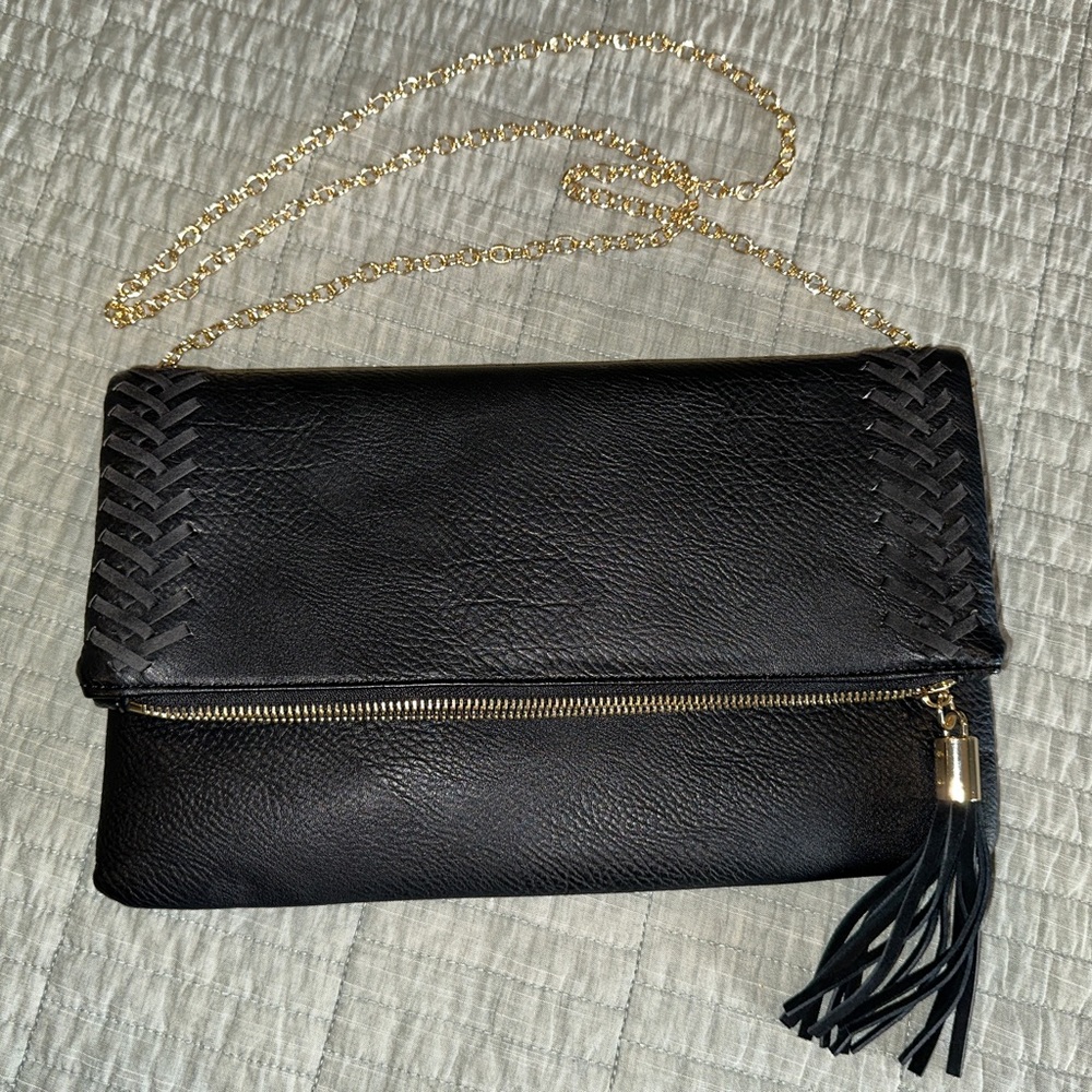 Black vegan leather clutch